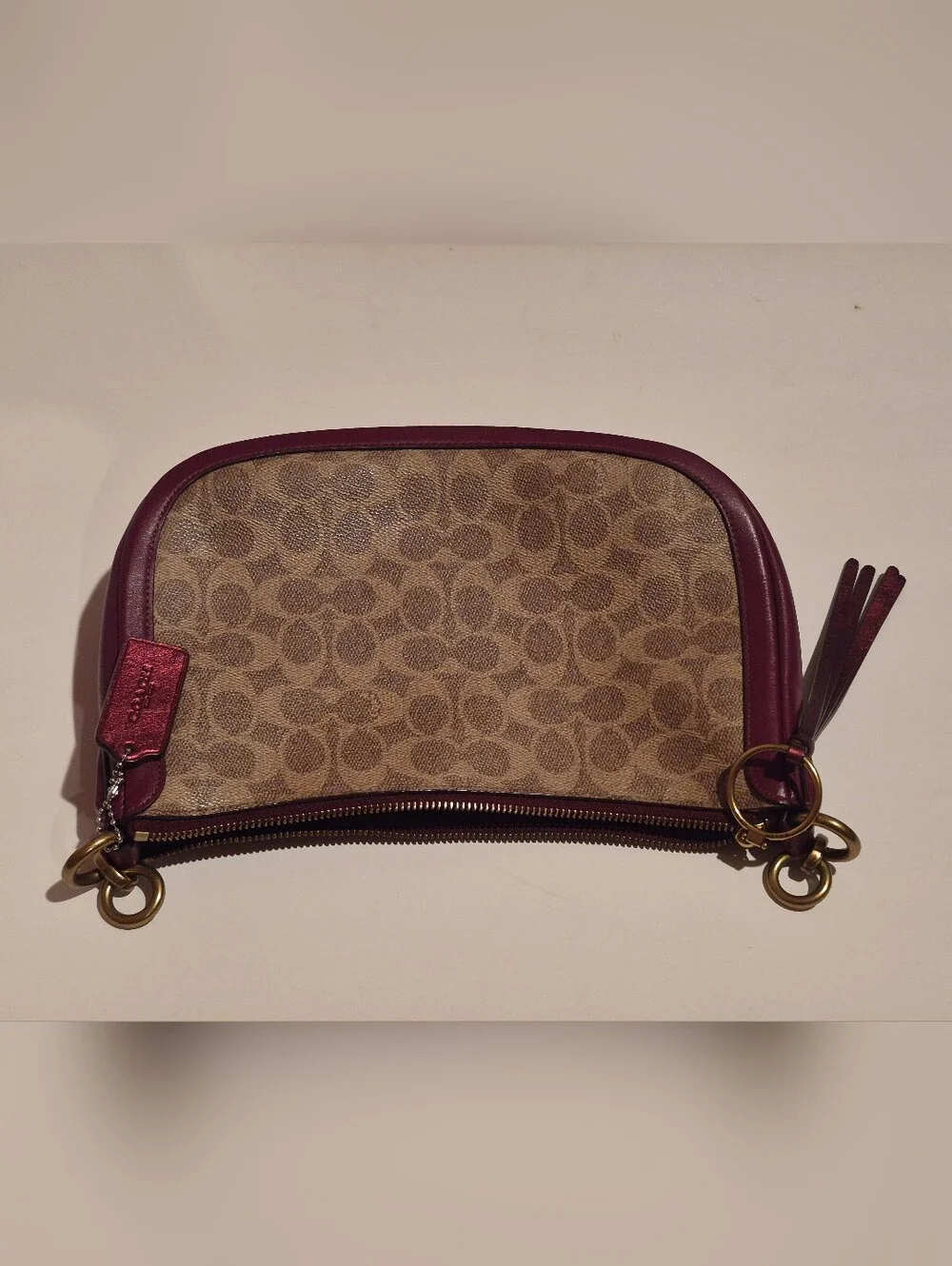 Coach Signature Burgundy Trim Bag (Missing Strap)